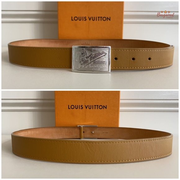 Authentic Louis Vuitton Tan Leather Infini Ceinture Jeans Slim Belt Size 85/34 - Picture 5 of 14